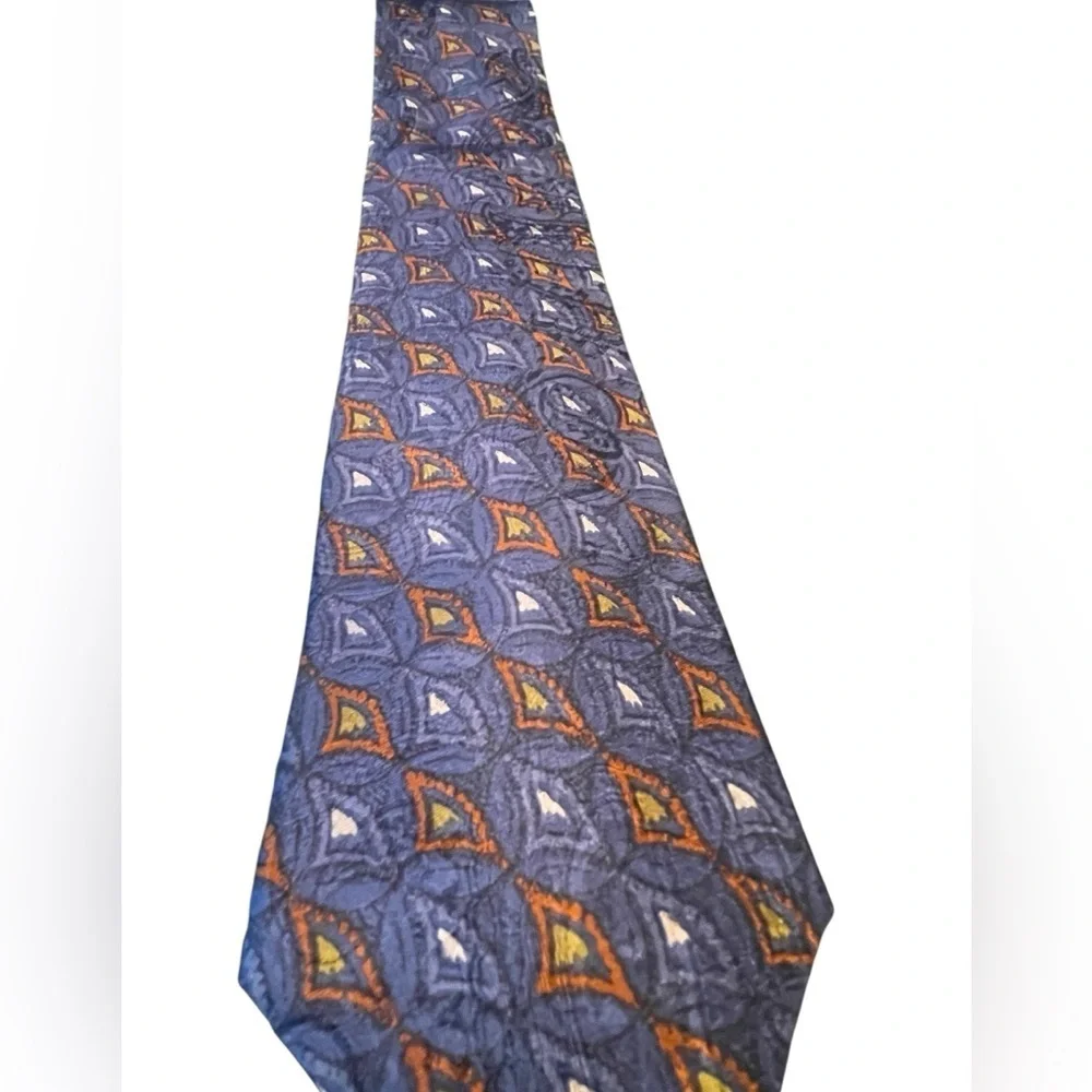 💙👔 Elegant Blue and Orange Patterned Men's Tie. Pure Silk Made in Italy 🇮🇹